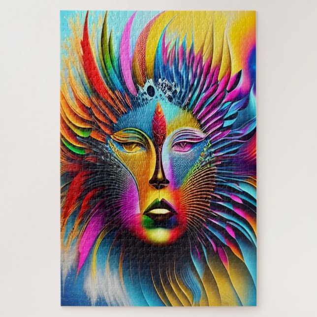 Puzzle Psychedelic Sun Face Abstract Art (Vertical)