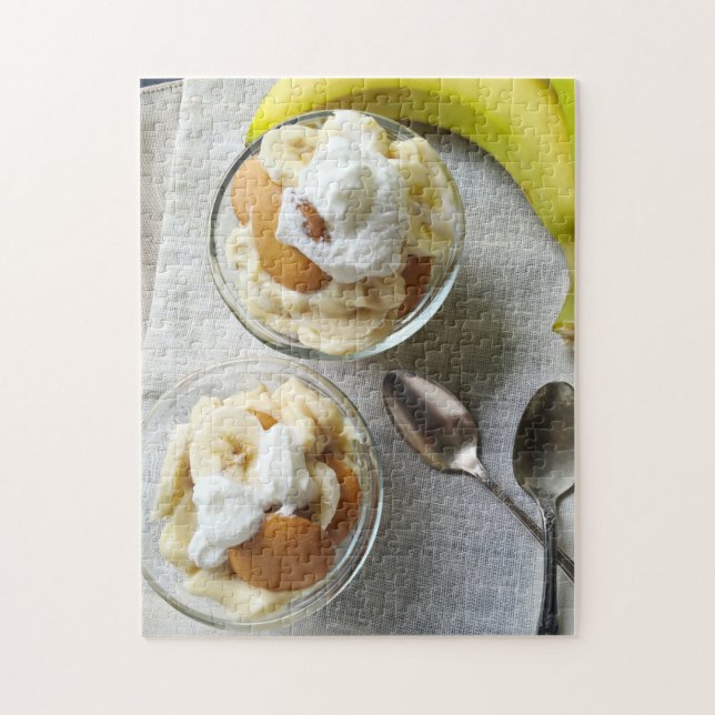 Puzzle Puddings made with bananas and cookies (Vertical)