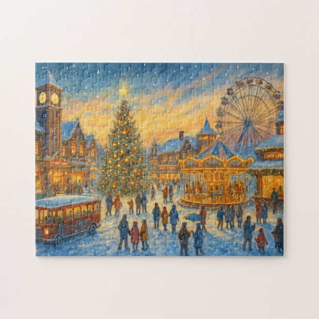 Puzzle Pueblo de Carnaval de Navidad Aldea de Invierno (Horizontal)