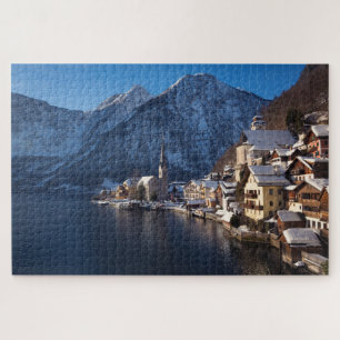 Puzzle Pueblo de Hallstatt en la nieve en invierno