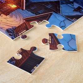 Puzzle Pueblo de invierno de vidrio emplomado panorámico
