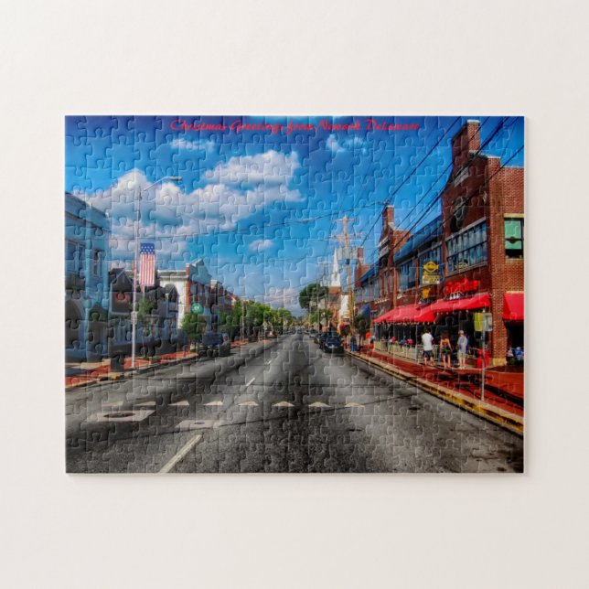 Puzzle Pueblo de Newark Delaware. Felicitaciones de Navid (Horizontal)
