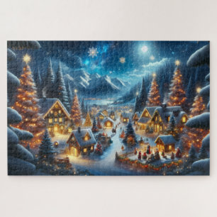 Puzzle Pueblo Mágico de Navidad bajo la Luz de la Luna