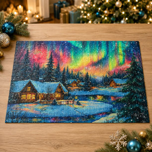 Puzzle Pueblo navideño de las luces del norte