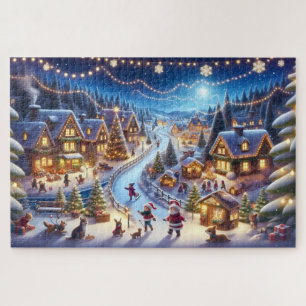 Puzzle Pueblo navideño invernal festivo nocturno