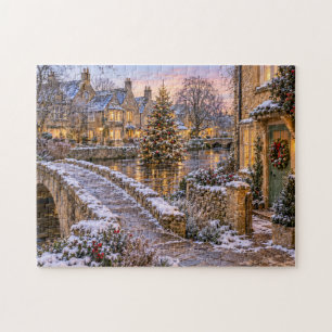 Puzzle Pueblo Navideño Nevado de Cotswolds & Puente