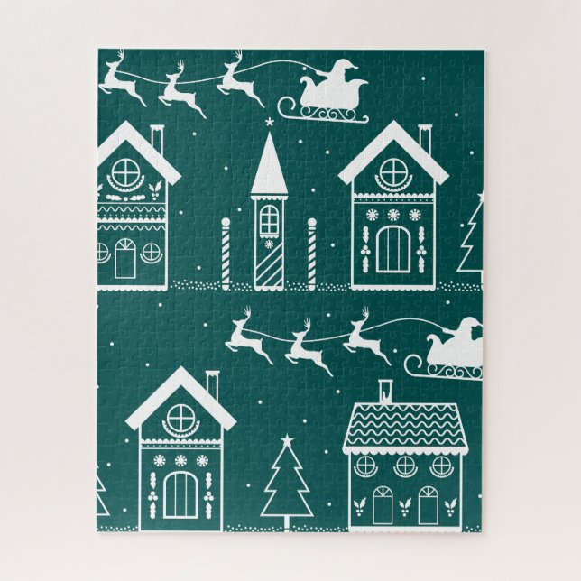 Puzzle Pueblo navideño nórdico nevado (Vertical)