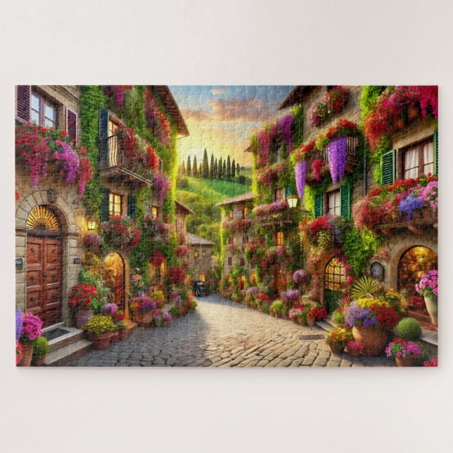 Puzzle Pueblo Toscano Italia Tarde Paseo Empedrado (Horizontal)