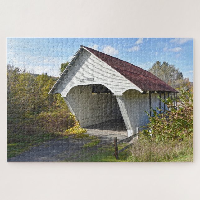 Puzzle Puente cubierto de la escuela, Poster de Vermont (Horizontal)
