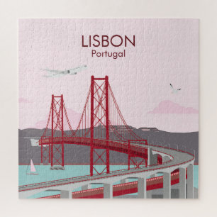 Puzzle Puente de Lisboa sobre el río Tajo al estilo vinta