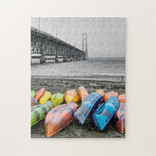 Puzzle Puente de Mackinac y canoas Seleccionar color