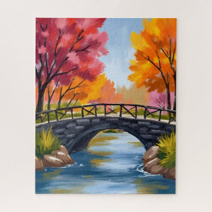 Puzzle Puente de Otoño Follaje de Otoño Acuarela Naturale