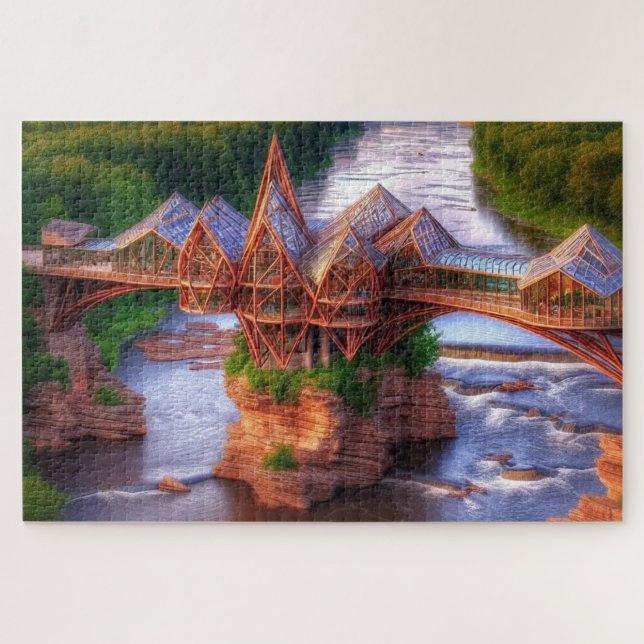 Puzzle Puente de vidrio sobre el río desafiante  (Horizontal)