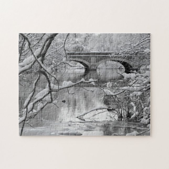 Puzzle Puente del arco sobre el río congelado en invierno (Horizontal)