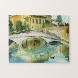 Puzzle Puente del Canal Escena en Acuarela