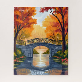 Puzzle Puente del parque de otoño | Acuarela de follaje d