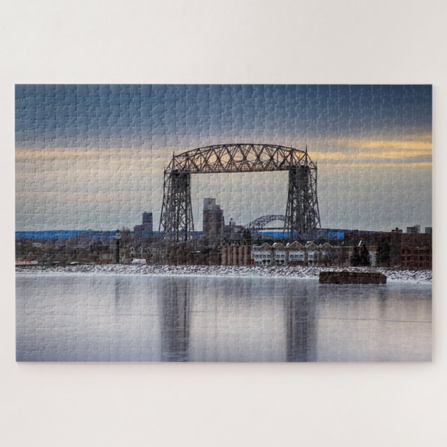 Puzzle Puente elevador aéreo y reflejo helado Minnesota (Horizontal)