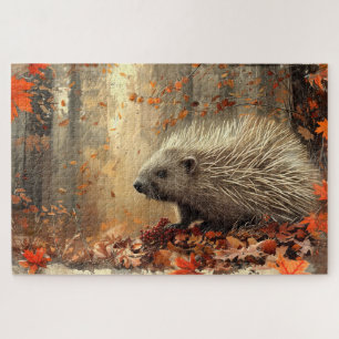 Puzzle Puercoespín Vintage en Hojas de Otoño 20x30