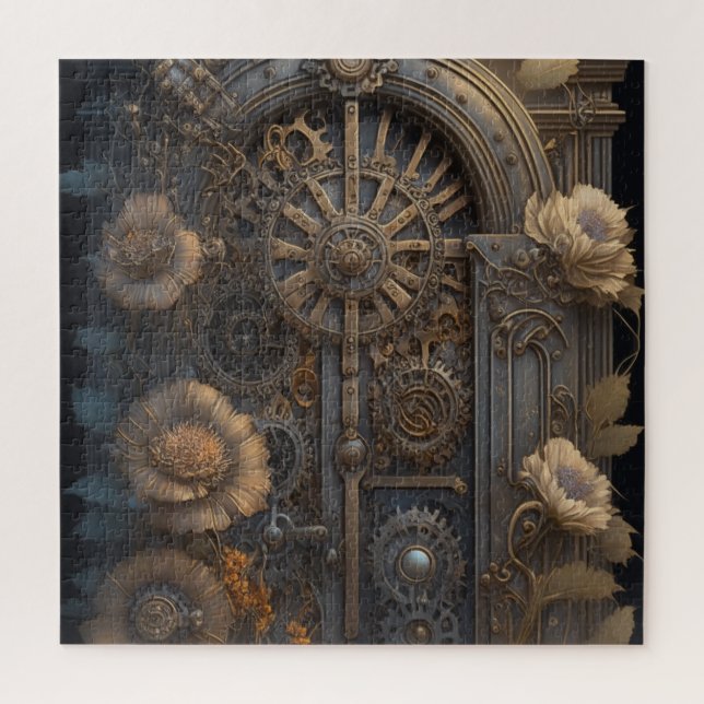Puzzle Puerta Steampunk con Flores (Vertical)