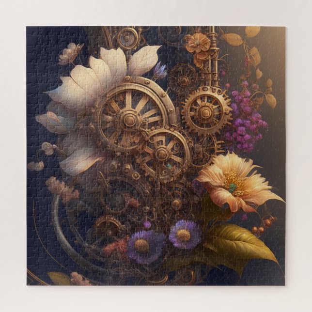 Puzzle Puerta Steampunk con Flores Purpúreas (Vertical)
