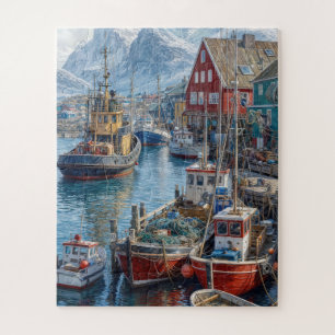 Puzzle Puerto de Groenlandia con buques pesqueros