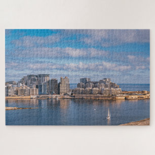 Puzzle Puerto de Sliema y rascacielos de Malta
