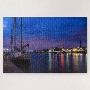 Puzzle Puerto de Volendam iluminado por la noche