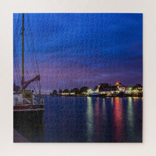 Puzzle Puerto de Volendam iluminado por la noche