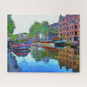 Puzzle Puerto en el canal en Amsterdam