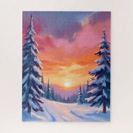 Puzzle Puesta de sol de nieve de invierno | Pintura en ac