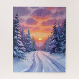 Puzzle Puesta de sol de nieve | paisaje montañoso de invi