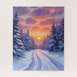 Puzzle Puesta de sol de nieve paisaje montañoso de invi