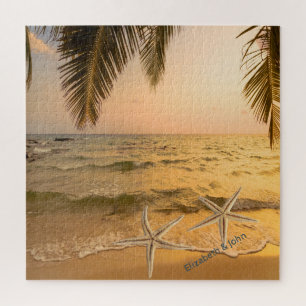 Puzzle Puesta de sol de palmeras en la playa tropical est