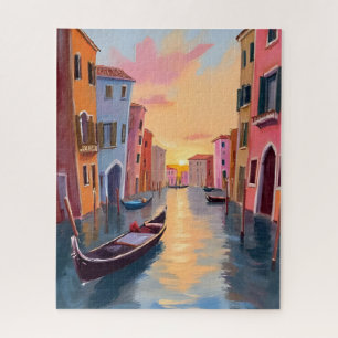 Puzzle Puesta de sol en el canal de Venecia góndola acuar