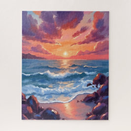 Puzzle Puesta de sol en el océano acuarela playa costera