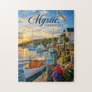 Puzzle Puesta de sol en el puerto de Mystic, Connecticut