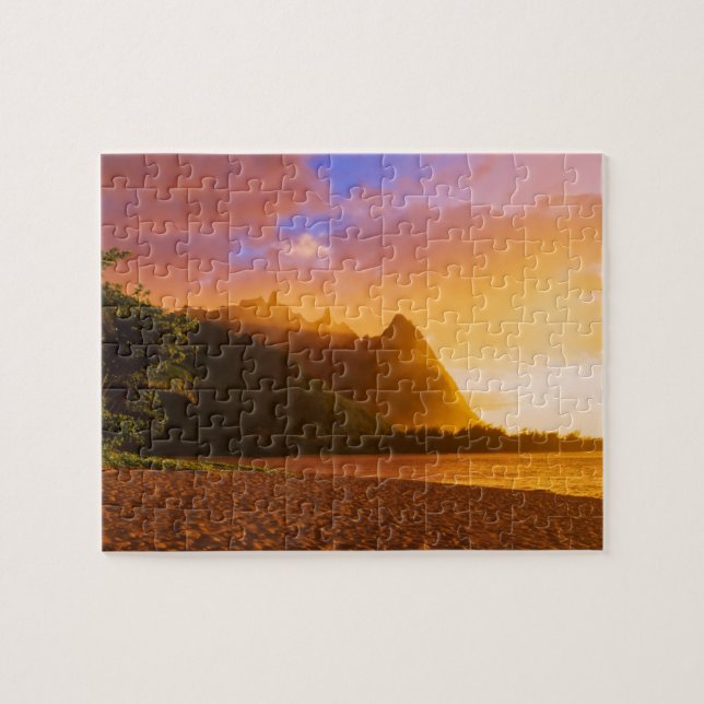 Puzzle Puesta de sol en la playa dorada, Hawái (Horizontal)
