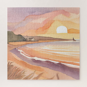 Puzzle Puesta de sol en la playa   Hermosa pintura en acu