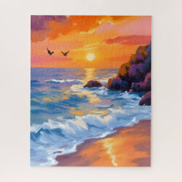 Puzzle Puesta de sol en Orange Beach | Pintura costera