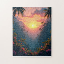 Puzzle Puesta de sol en una selva tropical