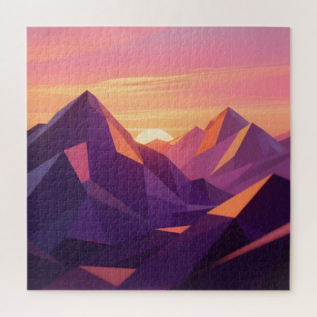 Puzzle Puesta de sol geométrica de montaña Low Poly (Vertical)