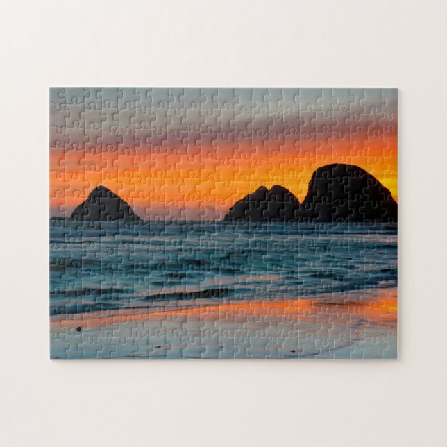 Puzzle Puesta de sol, montones de mar, Oceanside, Oregón, (Horizontal)