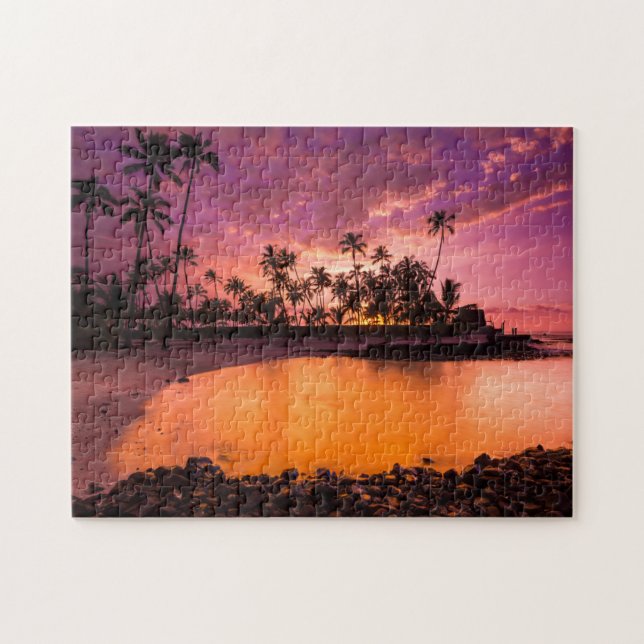Puzzle Puesta de sol rosa de la playa de Hawái (Horizontal)