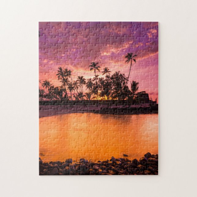 Puzzle Puesta de sol rosa de la playa de Hawái (Vertical)