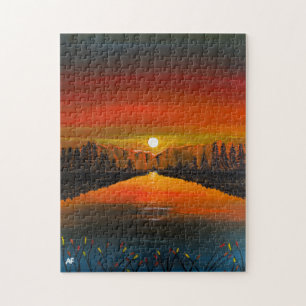 Puzzle Puesta de sol sobre el lago Canyon pintado por Alf