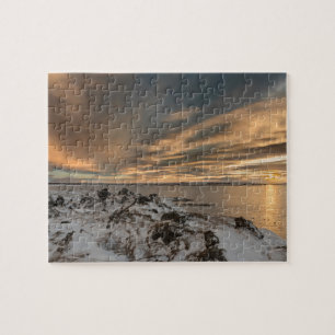 Puzzle Puesta de sol sobre el lago Myvatn, Islandia
