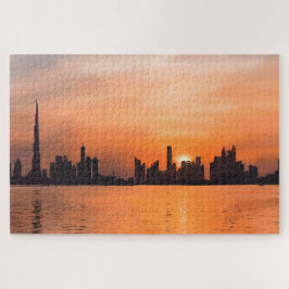 Puzzle Puesta de sol sobre una ciudad costera - acuarela