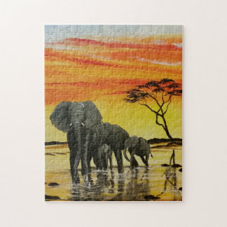 Puzzle puesta del sol del elefante