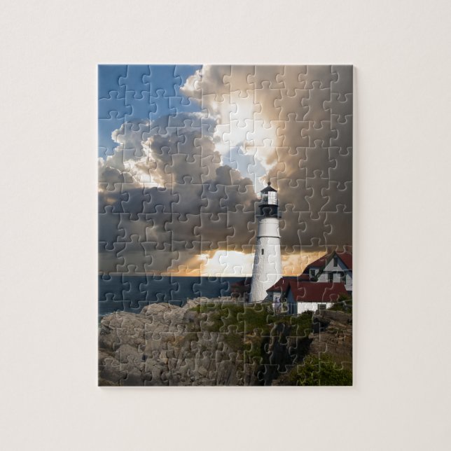 Puzzle Puesta del sol del faro: Portsmouth, Nueva (Vertical)