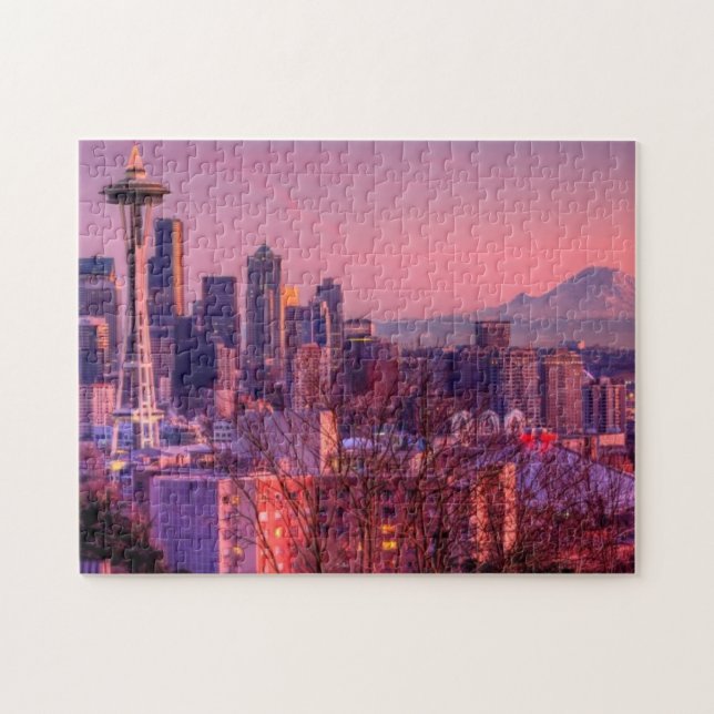 Puzzle Puesta del sol detrás del horizonte de Seattle del (Horizontal)